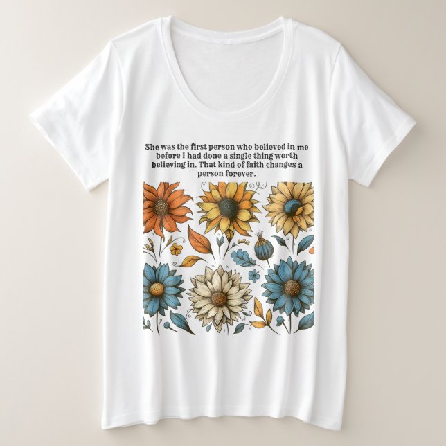 Plus Size Camiseta com Citação do Dia das Mães Girassol (Frente do Design)