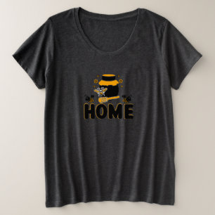 Plus Size Camiseta de Cartoon Bee Honey Jar "HOME"