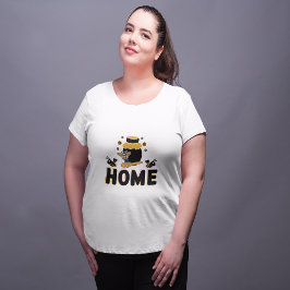 Plus Size Camiseta de Cartoon Bee Honey Jar "HOME"