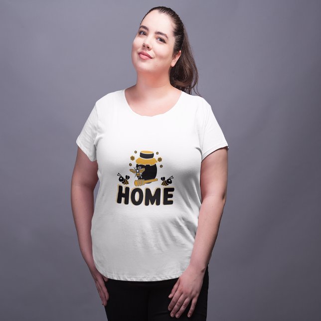 Plus Size Camiseta de Cartoon Bee Honey Jar "HOME" (Cartoon Bee and Honey Jar "HOME" T-Shirt Sweatshirt)
