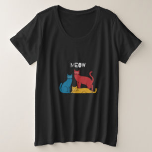 Plus Size Camiseta de Gatos de Arte - Três Gatos Coloridos c