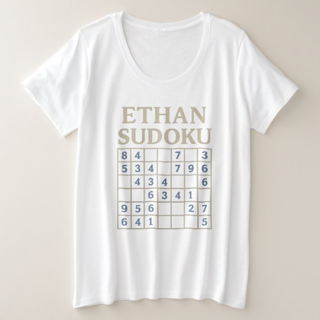 Plus Size Camiseta de grade lógica personalizada de Sudoku E (Frente do Design)