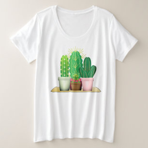Plus Size Camiseta de Jardim / Plantas de Cacto em Aquarela