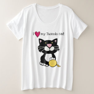 Plus Size Camiseta do gato do smoking dos desenhos animados