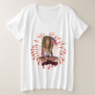 Plus Size Camiseta do tamanho 4 de julho com sinalizador