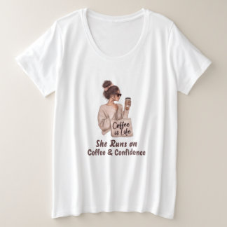 Plus Size Camiseta Ela Corre Com Café Confiança