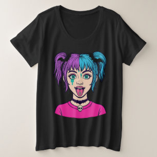 Plus Size Camiseta estilo cartoon de menina fofa Pastel