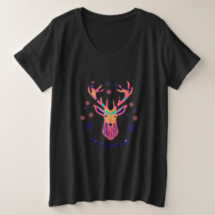 Plus Size Camiseta Feliz Natal dos Cervos e das Estrelas