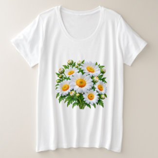 Plus Size Camiseta Feminina com Buquê Floral de Margaridas B