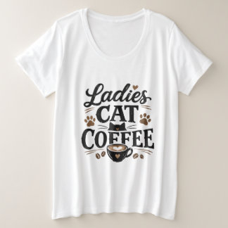 Plus Size Camiseta Feminina de Gato e Café – Presente Fofo p