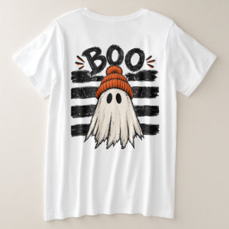 Plus Size Camiseta Feminina de Halloween Laranja de Fantasma