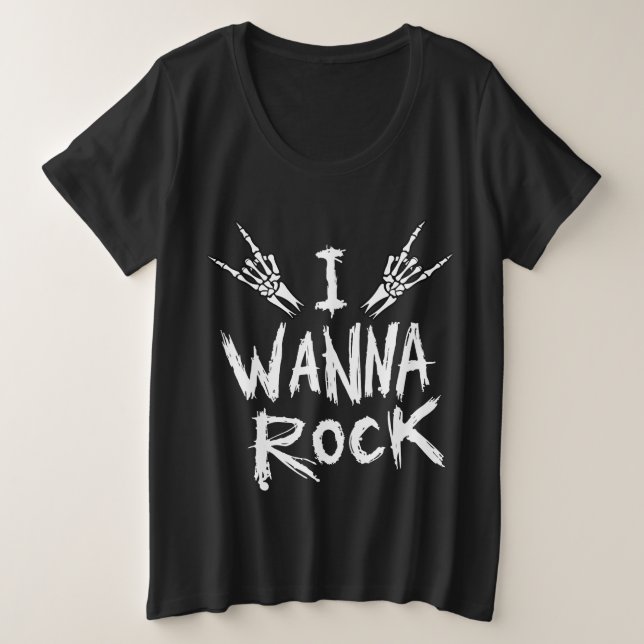 Plus Size Camiseta Feminina Eu Quero Rock (Frente do Design)