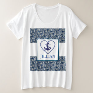 Plus Size Camiseta Floral Azul Marinho Personalizado Ademais
