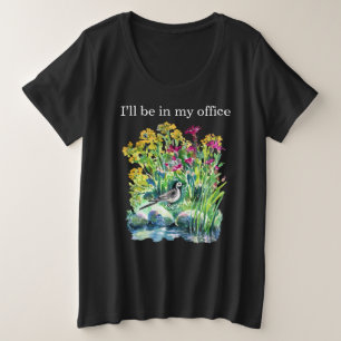Plus Size Camiseta Floral de Aquarela "Estarei no Meu Escrit