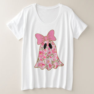 Plus Size Camiseta Floral Ghost – Brilho Rosa e Dourado
