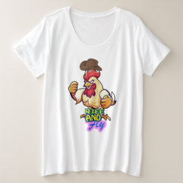 Plus Size Camiseta "Frango Engraçado Levanta e Voa”