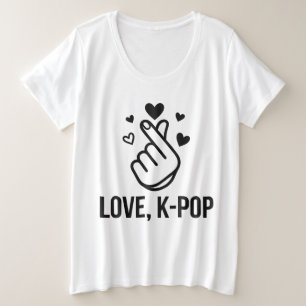 Plus Size Camiseta Gráfica Amor, K-POP Finger Heart