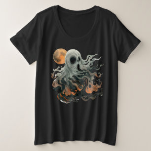 Plus Size Camiseta Gráfica com Fantasma Assombroso e Lua