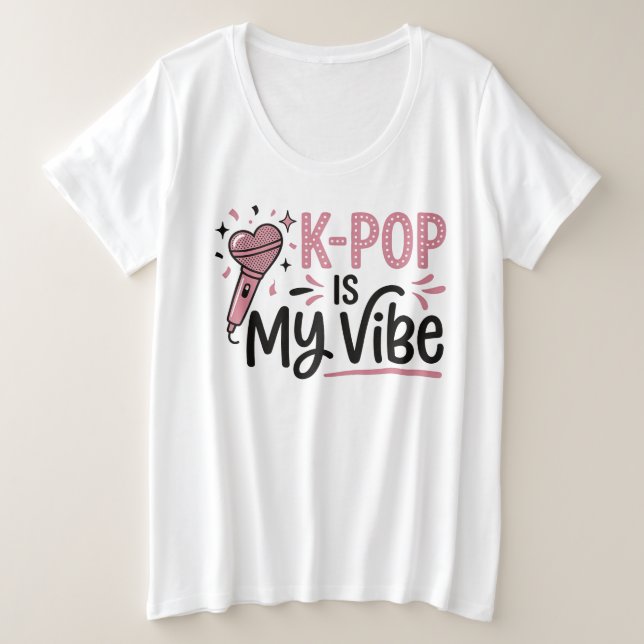 Plus Size Camiseta Gráfica de Microfone K-POP Is My Vibe (Frente do Design)