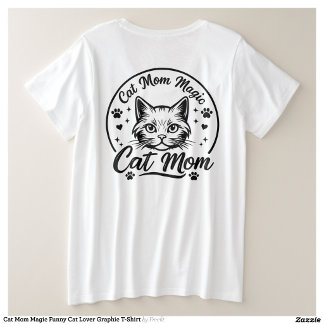 Plus Size Camiseta Gráfica Divertida de Gato para Amantes de