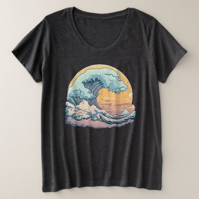 Plus Size Camiseta Gráfica Onda Pastel Ocean (Frente do Design)