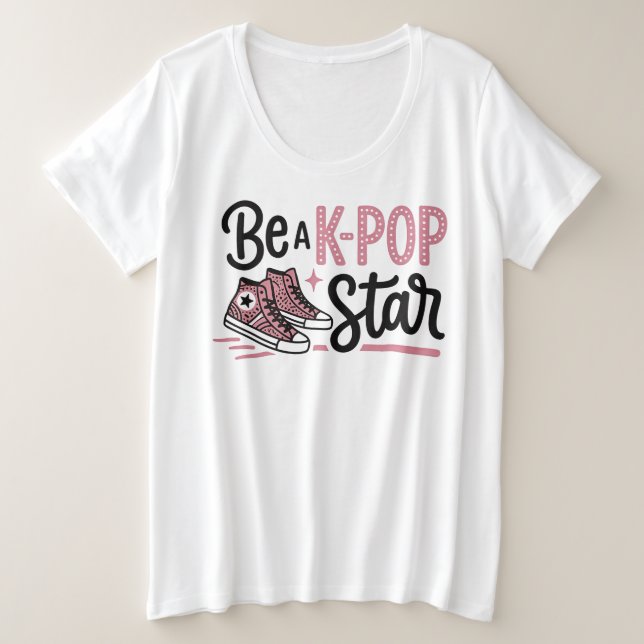 Plus Size Camiseta Gráfica Seja uma Estrela do K-POP (Frente do Design)