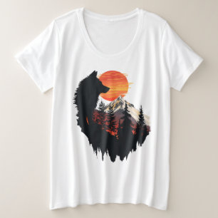 Plus Size Camiseta Gráfica Sunset Escalonada do Lobo Majesto