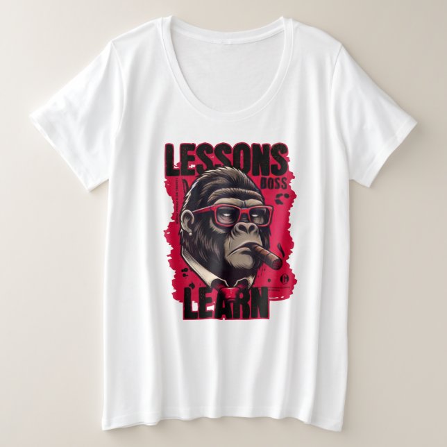 Plus Size Camiseta Lições Aprender Chefe Gorila Mulheres  (Frente do Design)