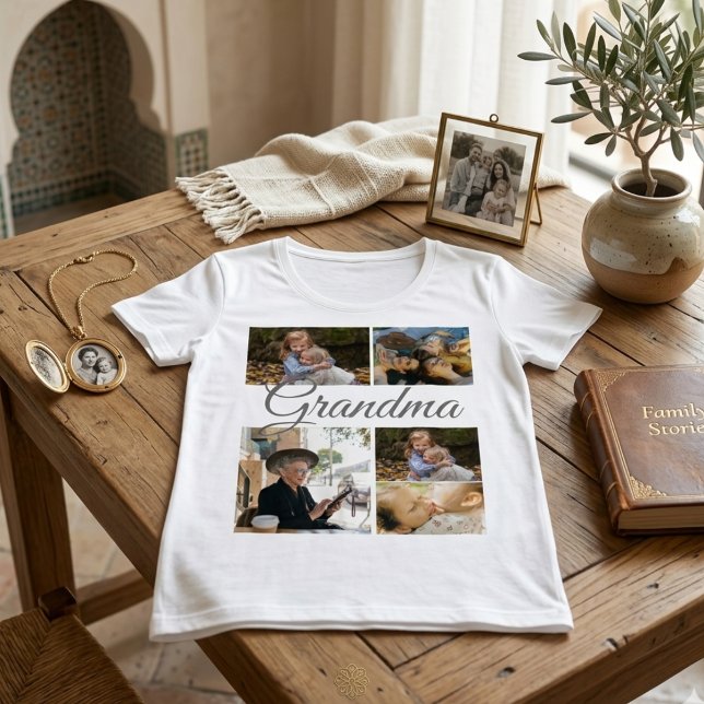 Plus Size Camiseta personalizada com layout moderno de colag (5-Photo Collage Modern Layout Custom Photo Template Tee for Family & Friends shirt )