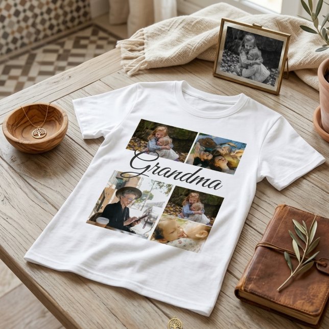 Plus Size Camiseta Personalizada com Layout Moderno de Colag (5-Photo Collage Modern Layout Custom Photo Template Tee for Family & Friends shirt )