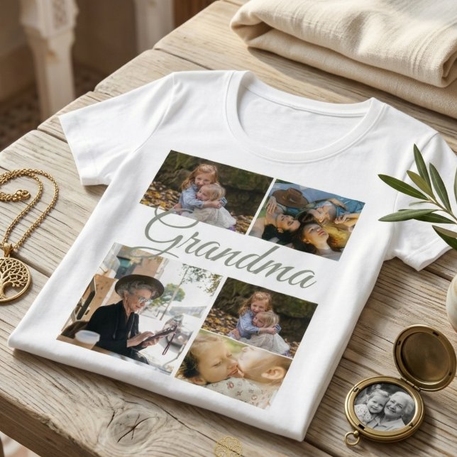 Plus Size Camiseta Personalizada com Layout Moderno de Colag (5-Photo Collage Modern Layout Custom Photo Template Tee for Family & Friends Tee shirt )