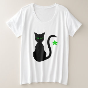 Plus Size Camiseta Preta de Gato Mais Tamanho