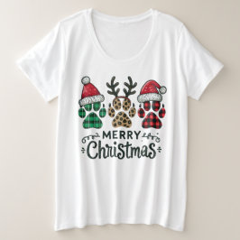 Plus Size Camiseta Três Patas de Natal Festivas Feliz Natal