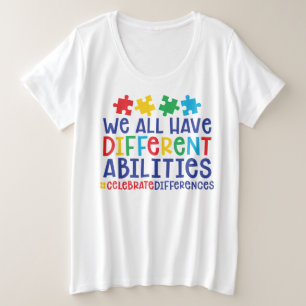 Plus Size Consciência Autismo Camiseta Básica de Tamanho Acr