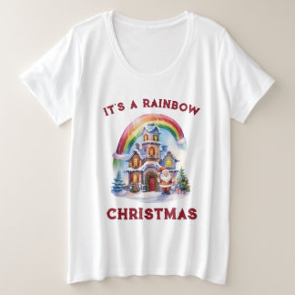 Plus Size É uma camiseta feminina de Natal cor de arco-íris