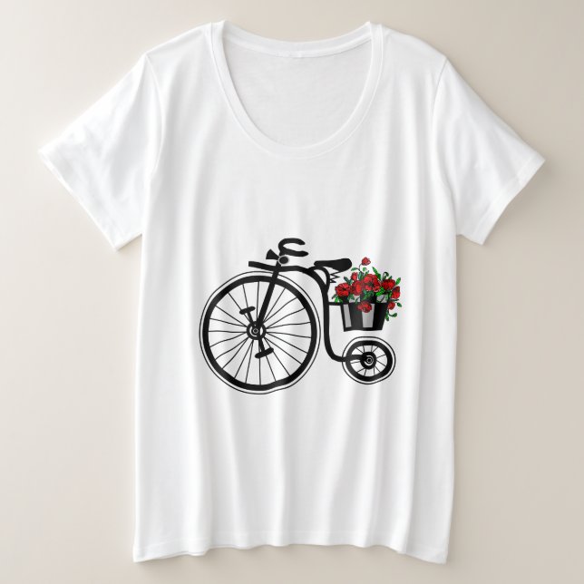 Plus Size Flores de Camiseta de Bicicleta (Frente do Design)