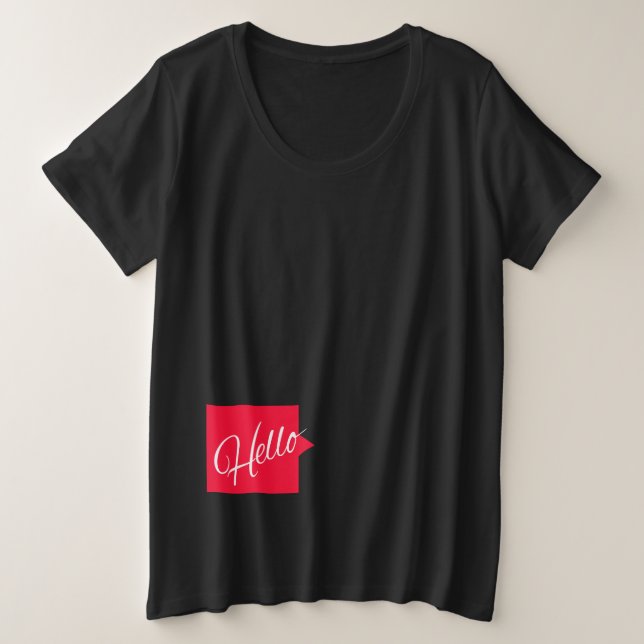 Plus Size Olá, camiseta de maternidade de fala de bebê (Frente do Design)