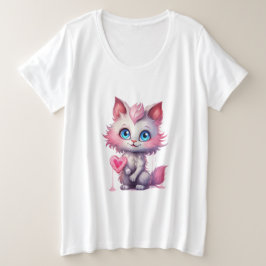 Plus Size Querida Kitty – Camiseta de Gato Pastel Kawaii