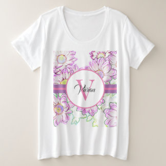 Plus Size Tamanho Mais Camiseta Branca E Roxa Monogramada