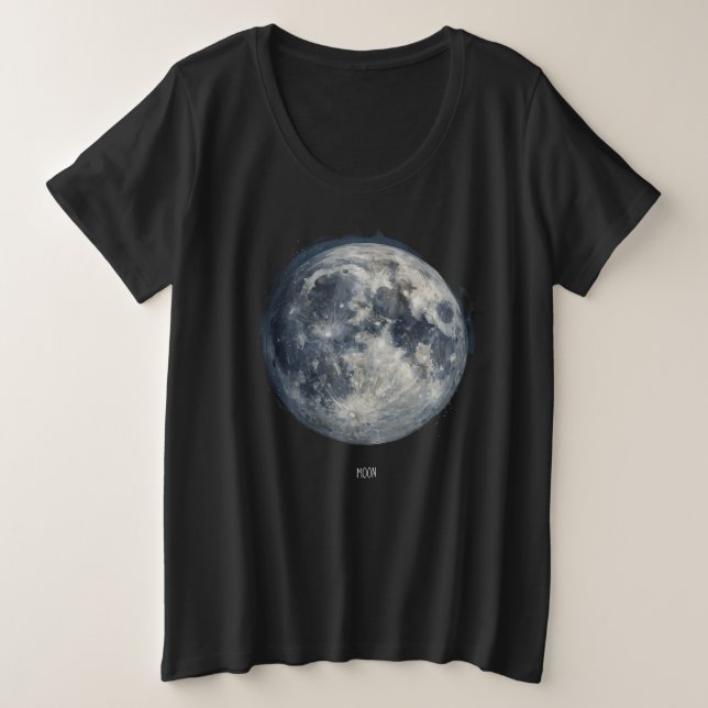 Plus Size Uma pintura da lua em uma camiseta espacial (Frente do Design)
