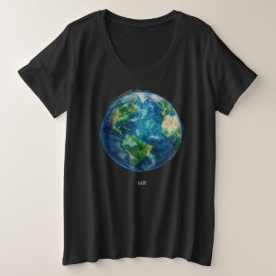 Plus Size Uma pintura da terra em uma camiseta espacial