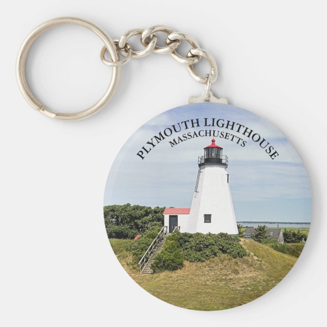 Plymouth Lighthouse, Massachusetts Round Chaveiro (Frente)