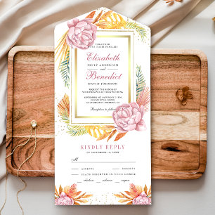 Pó Rosa Floral Dourado Folhas de Palmeira Secas Ca
