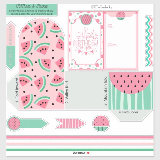 Pocket e Aniversário de/para adesivo dobrável (Folha)