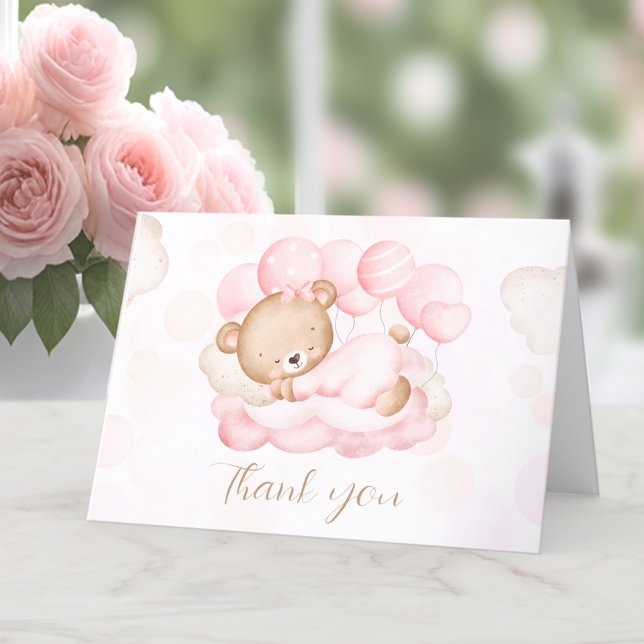 Podemos Esperar Cartões de agradecimentos De Chá d (We Can Bearly Wait Girl Baby shower Thank You Card)
