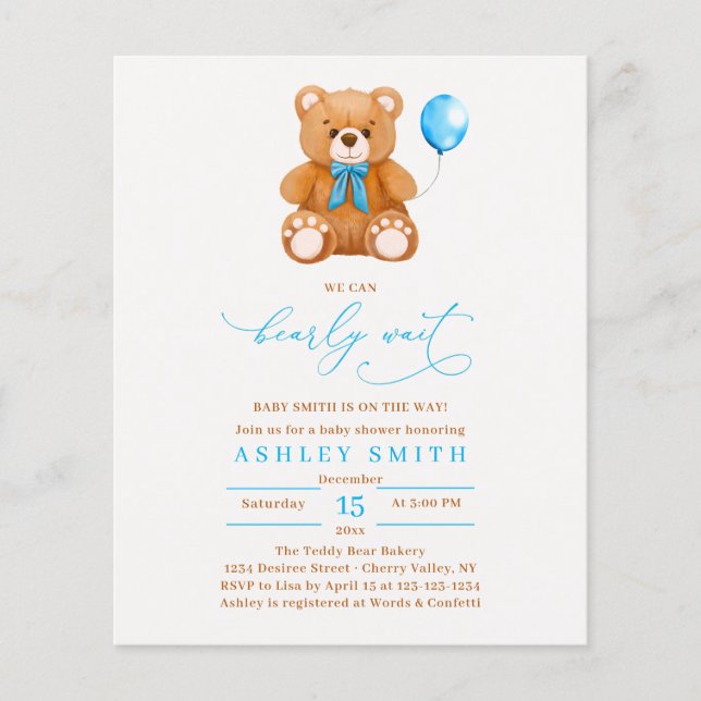 Podemos Esperar Chá de fraldas Azul Do Balão (Frente)