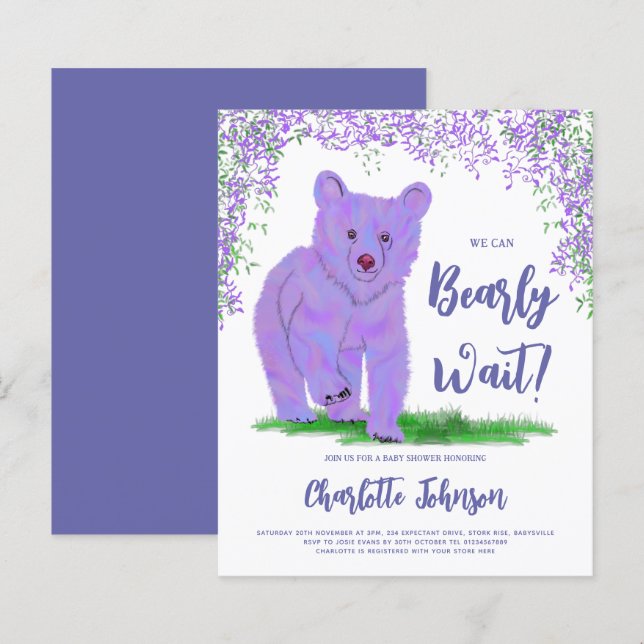 Podemos Esperar Chá de fraldas Urso Roxo (Frente/Verso)