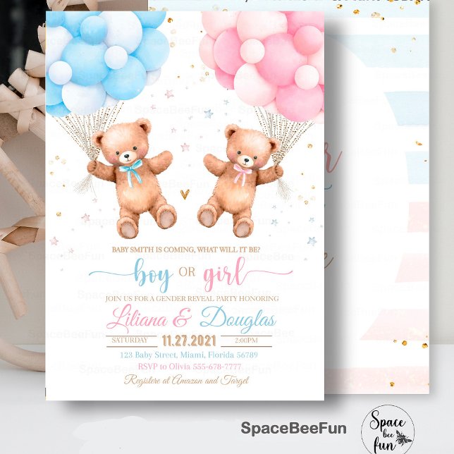 Podemos esperar o convite do chá de fraldas de Rev (Gender Reveal baby shower invitation,Teddy Bear baby shower girl,Baby Shower bear invitation,boho bo)