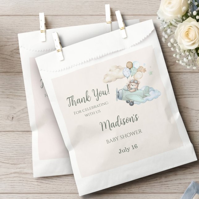 Poderemos Dificilmente Esperar Sacola de Favor de  (We Can Bearly Wait Teddy Bear Airplane Treat Bag)