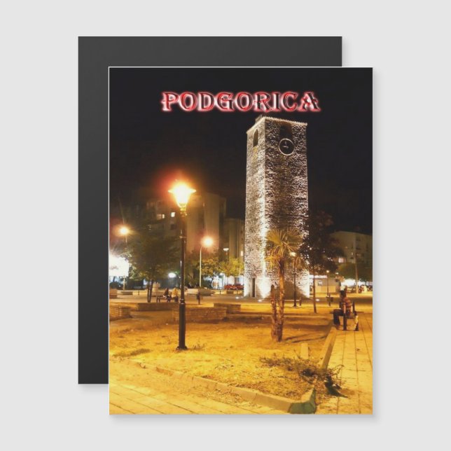 Podgorica - Montenegro - Torre Relógio à Noite (Frente/Verso)